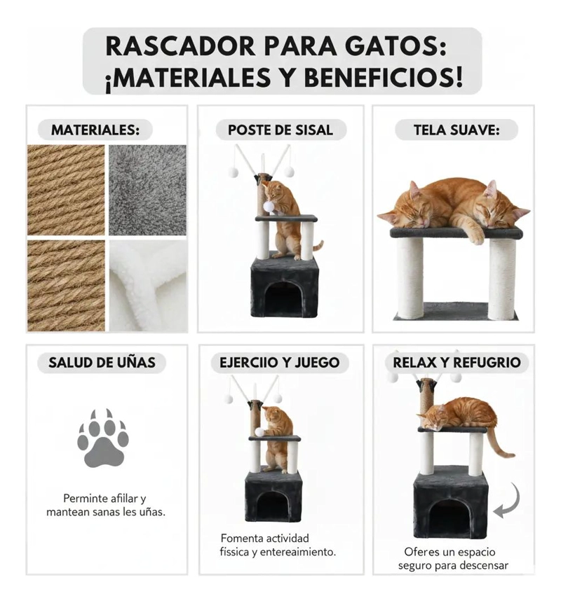 RASCADOR PARA GATOS CON CASA, CAMA Y JUGUETES EN DOS NIVELES - 3