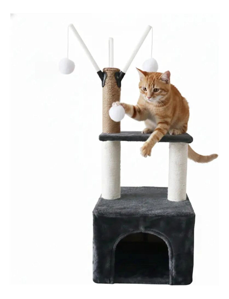RASCADOR PARA GATOS CON CASA, CAMA Y JUGUETES EN DOS NIVELES - 4