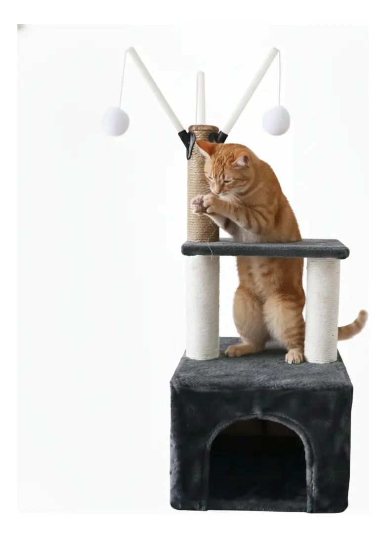 RASCADOR PARA GATOS CON CASA, CAMA Y JUGUETES EN DOS NIVELES - 5