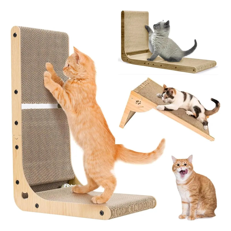 RASCADOR PARA GATOS GRANDE EN FORMA DE L CON PELOTA INTEGRADA - 1