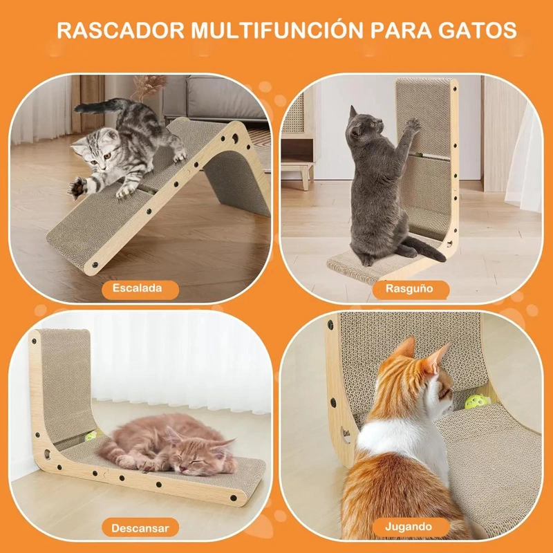 RASCADOR PARA GATOS GRANDE EN FORMA DE L CON PELOTA INTEGRADA - 4