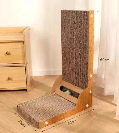 RASCADOR PARA GATO EN FORMA DE L CON JUGUETE DE BOLA INTEGRADO - 2