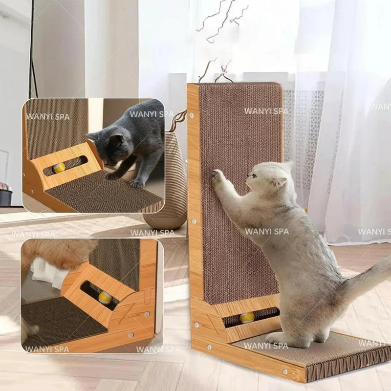 RASCADOR PARA GATO EN FORMA DE L CON JUGUETE DE BOLA INTEGRADO - 4