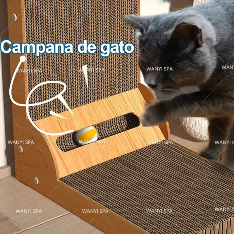 RASCADOR PARA GATO EN FORMA DE L CON JUGUETE DE BOLA INTEGRADO - 5