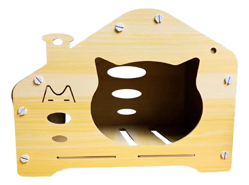 RASCADOR PARA GATOS CON DISEÑO DE CASA EN CARTON Y MADERA RESISTENTE - 1