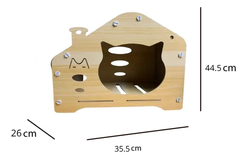 RASCADOR PARA GATOS CON DISEÑO DE CASA EN CARTON Y MADERA RESISTENTE - 2