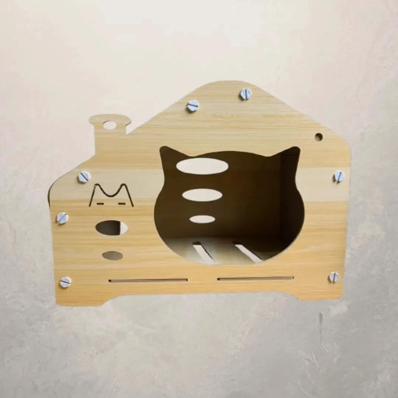 RASCADOR PARA GATOS CON DISEÑO DE CASA EN CARTON Y MADERA RESISTENTE - 3