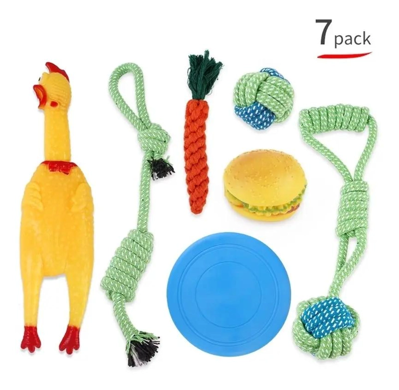 SET DE 7 JUGUETES VARIADOS PARA MASCOTAS CON MULTIPLES FUNCIONES - 1