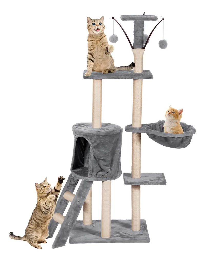 TORRE RASCADOR PARA GATOS CON DISEÑO DE CASA Y MULTIPLES NIVELES - 1