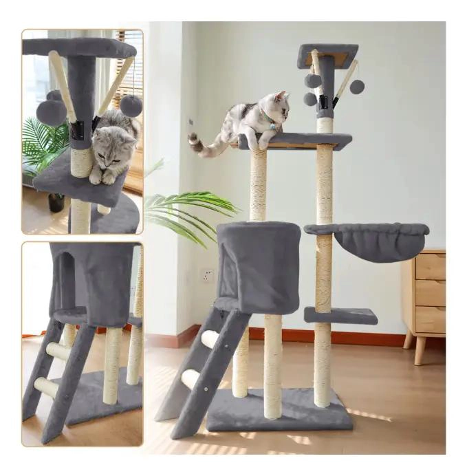 TORRE RASCADOR PARA GATOS CON DISEÑO DE CASA Y MULTIPLES NIVELES - 4
