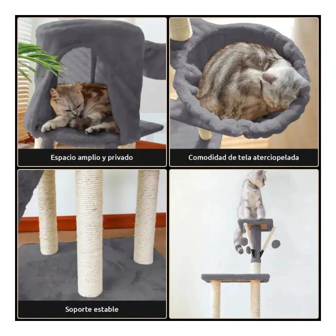 TORRE RASCADOR PARA GATOS CON DISEÑO DE CASA Y MULTIPLES NIVELES - 5