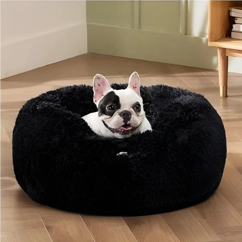CAMA PARA MASCOTAS PEQUEÑA CON DISEÑO CALMANTE COLOR NEGRO LAVA - 1