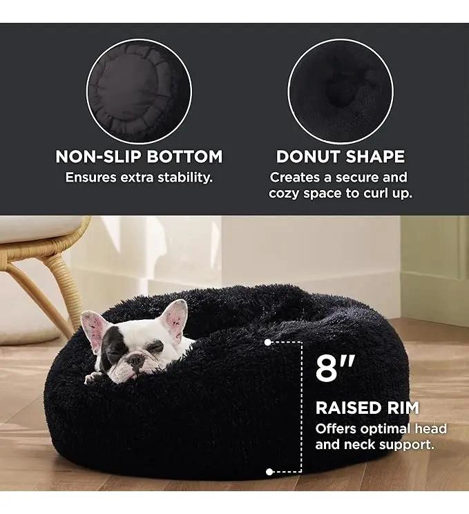CAMA PARA MASCOTAS PEQUEÑA CON DISEÑO CALMANTE COLOR NEGRO LAVA - 2