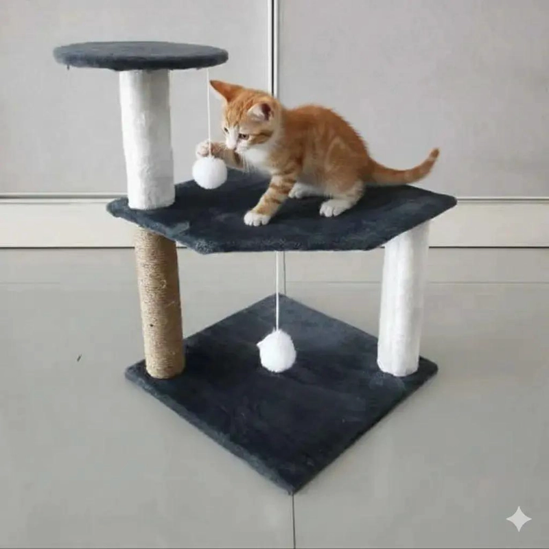RASCADOR PARA GATOS CON TRES NIVELES Y JUGUETES COLGANTES - 4