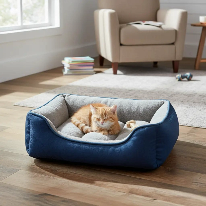 CAMA PARA MASCOTAS PERROS Y GATOS SUAVE Y COMODA AZUL 51X41X18 CM - 3