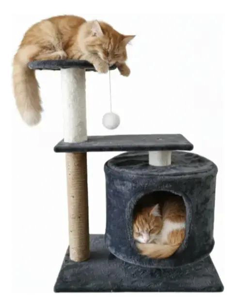 RASCADOR PARA GATOS CON CASA INTEGRADA Y JUGUETE COLGANTE - 1