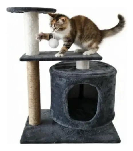RASCADOR PARA GATOS CON CASA INTEGRADA Y JUGUETE COLGANTE - 2