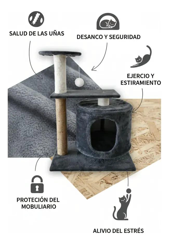RASCADOR PARA GATOS CON CASA INTEGRADA Y JUGUETE COLGANTE - 4