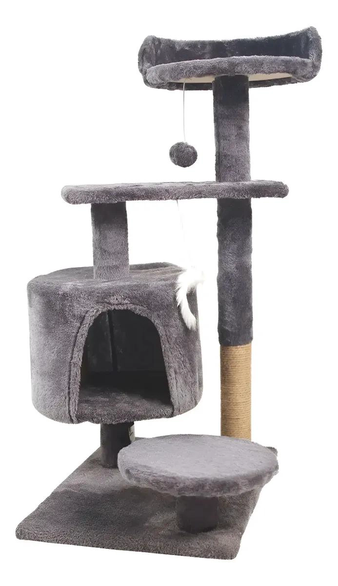 TORRE RASCADOR PARA GATOS CON JUGUETES Y PLATAFORMA GRIS - 1