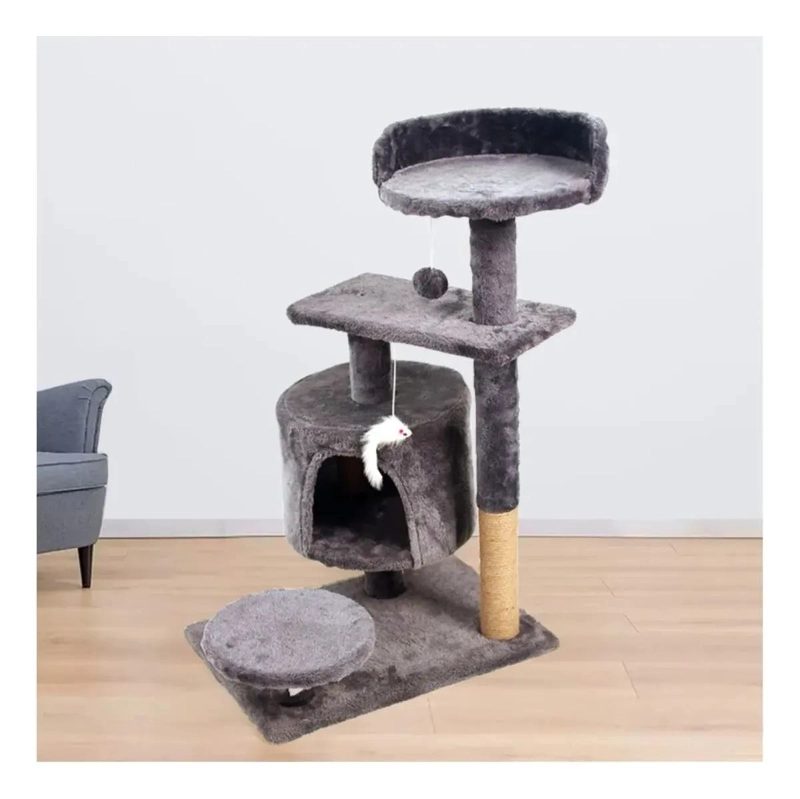 TORRE RASCADOR PARA GATOS CON JUGUETES Y PLATAFORMA GRIS - 2