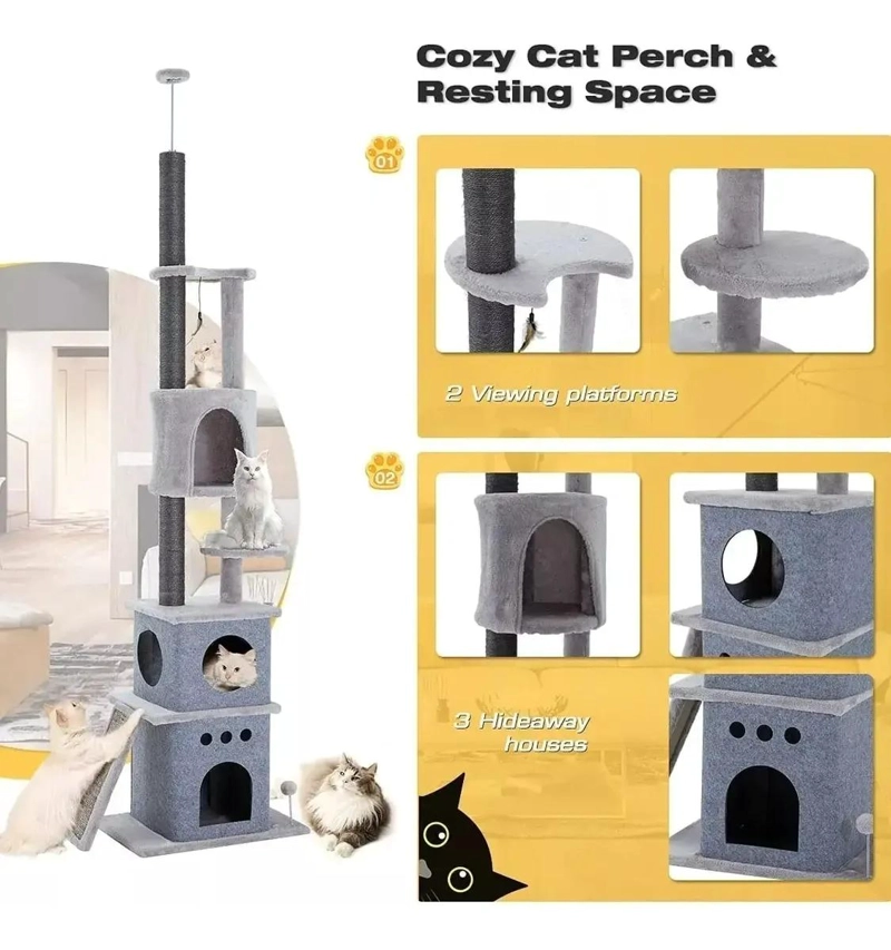 RASCADOR PARA GATOS TIPO TORRE ARBOL DE 250 CM CON TERCIOPELO - 4