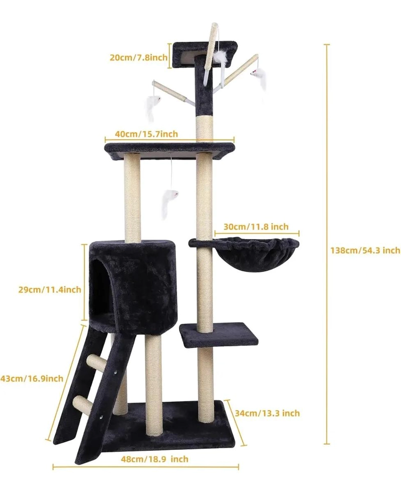 TORRE PARA GATO DE 5 NIVELES CON FELPA Y SISAL DE 138 CM - 3