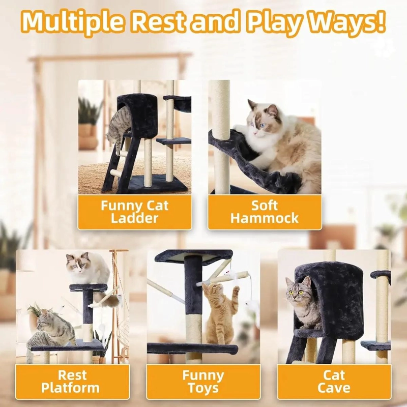 TORRE PARA GATO DE 5 NIVELES CON FELPA Y SISAL DE 138 CM - 4