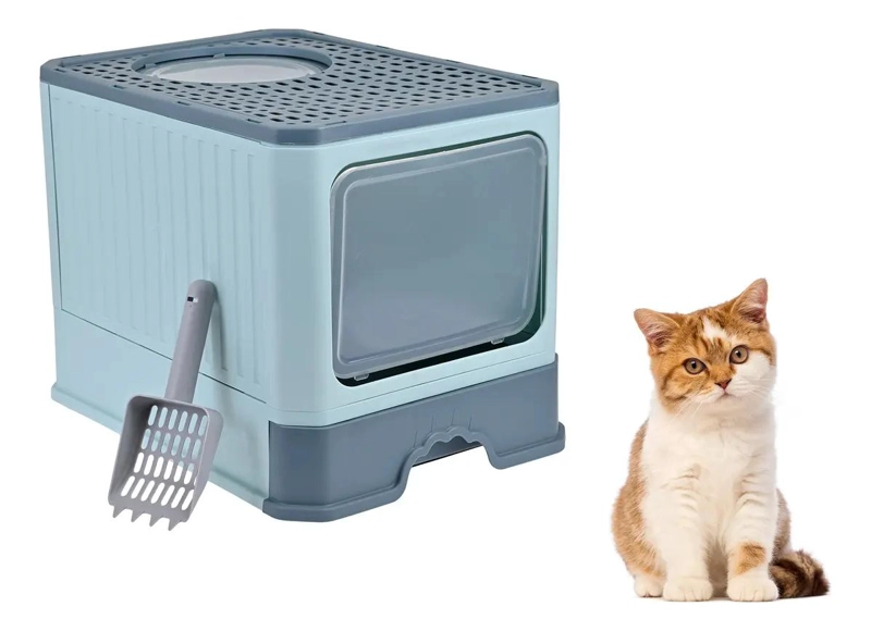 ARENERO CERRADO GRANDE PARA GATO CON FILTRO Y PALA COLOR VERDE - 4