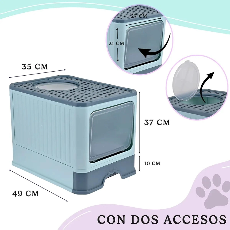 ARENERO CERRADO GRANDE PARA GATO CON FILTRO Y PALA COLOR VERDE - 5