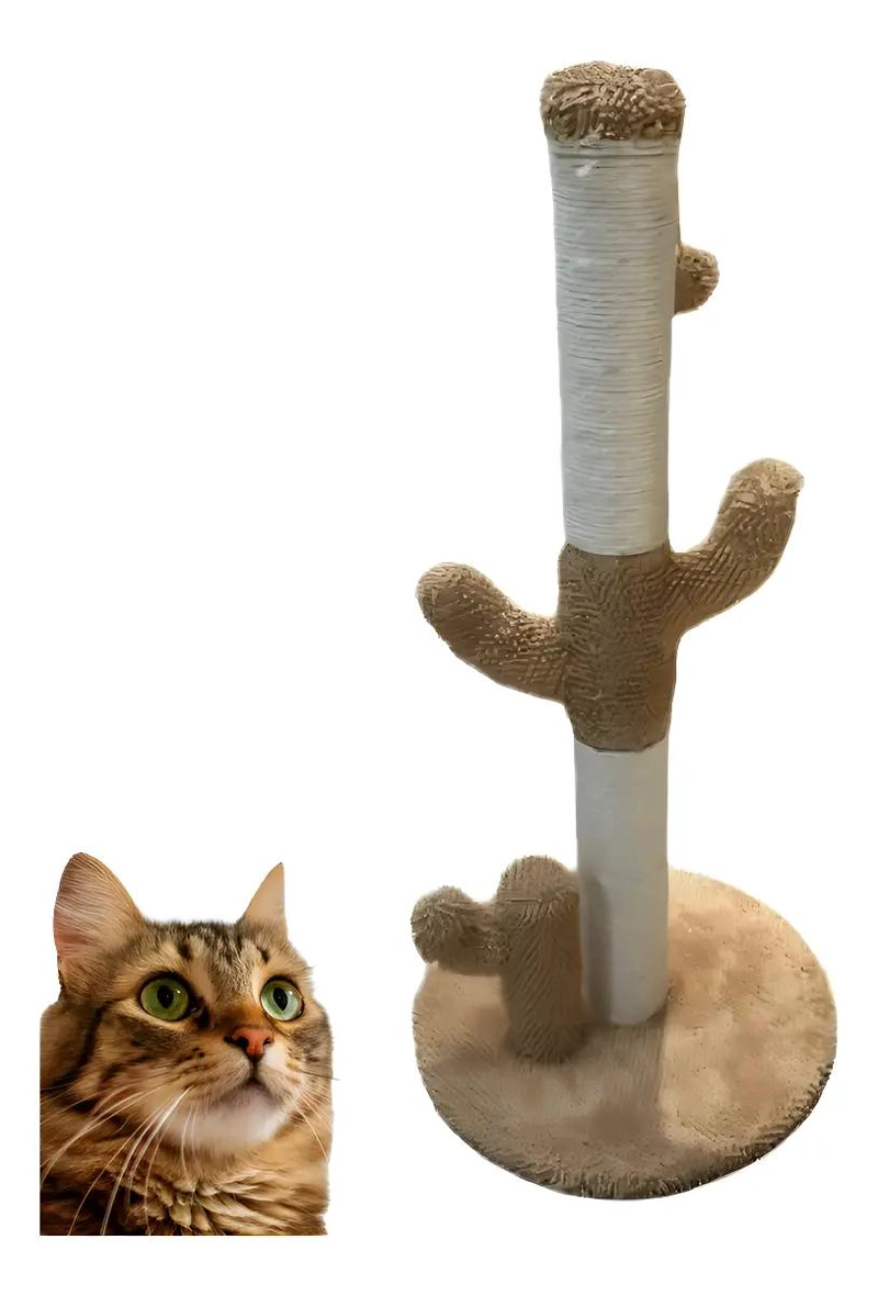 RASCADOR PARA GATOS CON DISEÑO DE CACTUS Y BASE DE YUTE CAFE - 1
