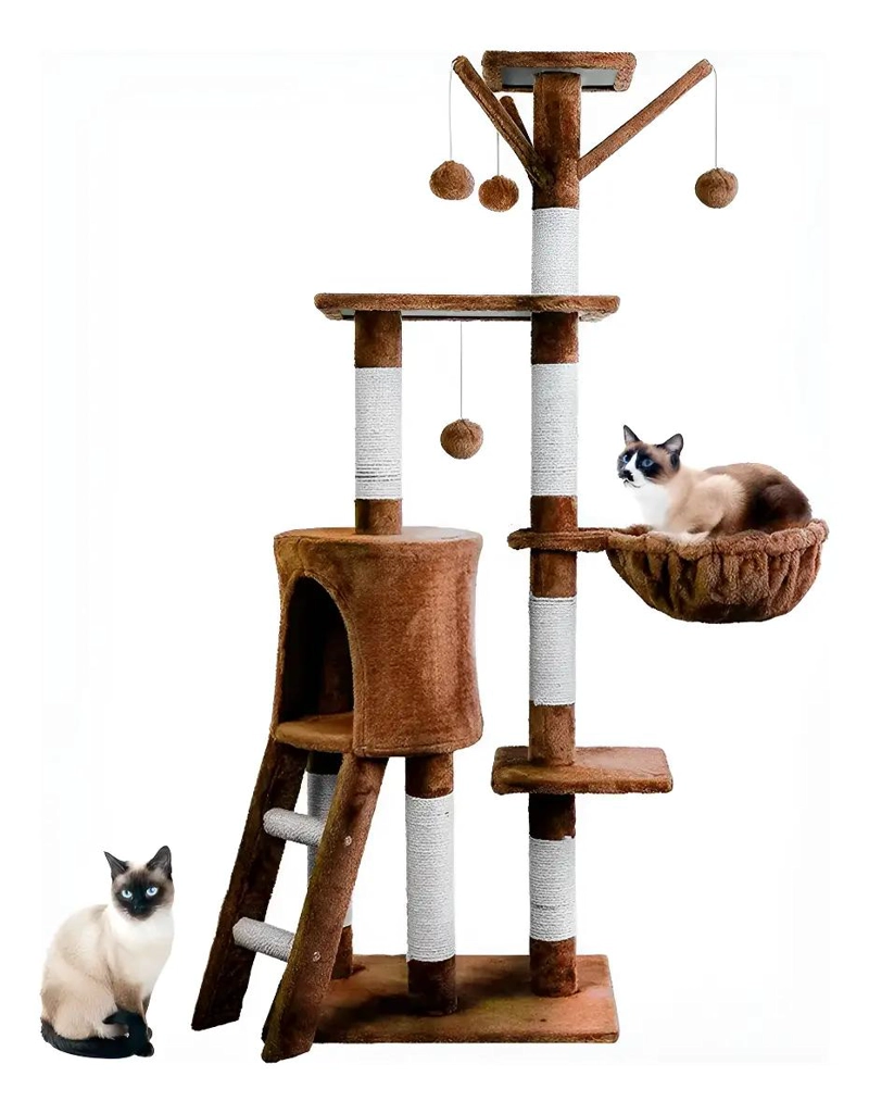 TORRE PARA GATOS CON CASA Y RASCADOR DE TERCIOPELO - 1