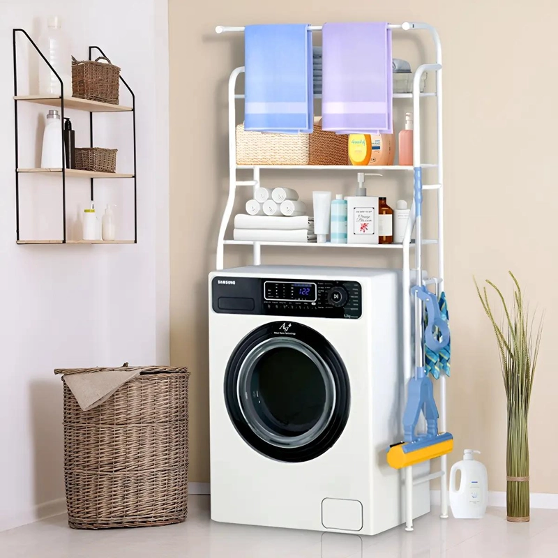 MUEBLE ORGANIZADOR PARA BAÑO CON ESTANTES Y ESPACIO PARA LAVADORA - 1