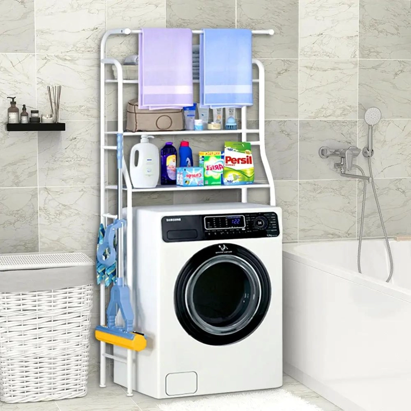 MUEBLE ORGANIZADOR PARA BAÑO CON ESTANTES Y ESPACIO PARA LAVADORA - 2