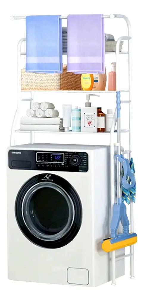 MUEBLE ORGANIZADOR PARA BAÑO CON ESTANTES Y ESPACIO PARA LAVADORA - 3