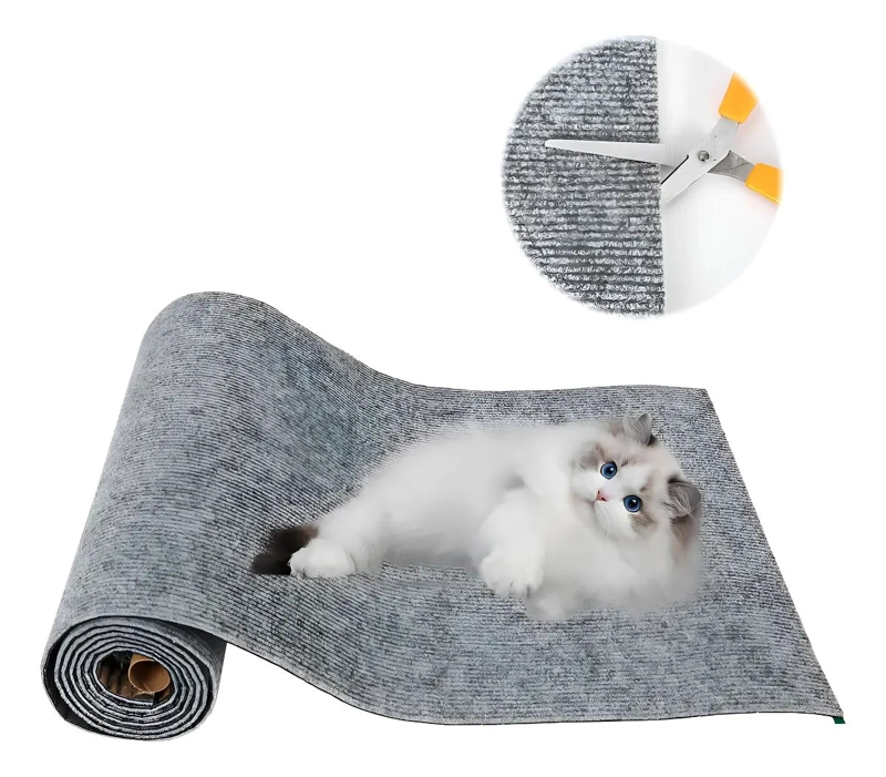 RASCADOR PARA GATOS RECORTABLE DE YUTE GRIS CON BASE ALFOMBRADA - 1