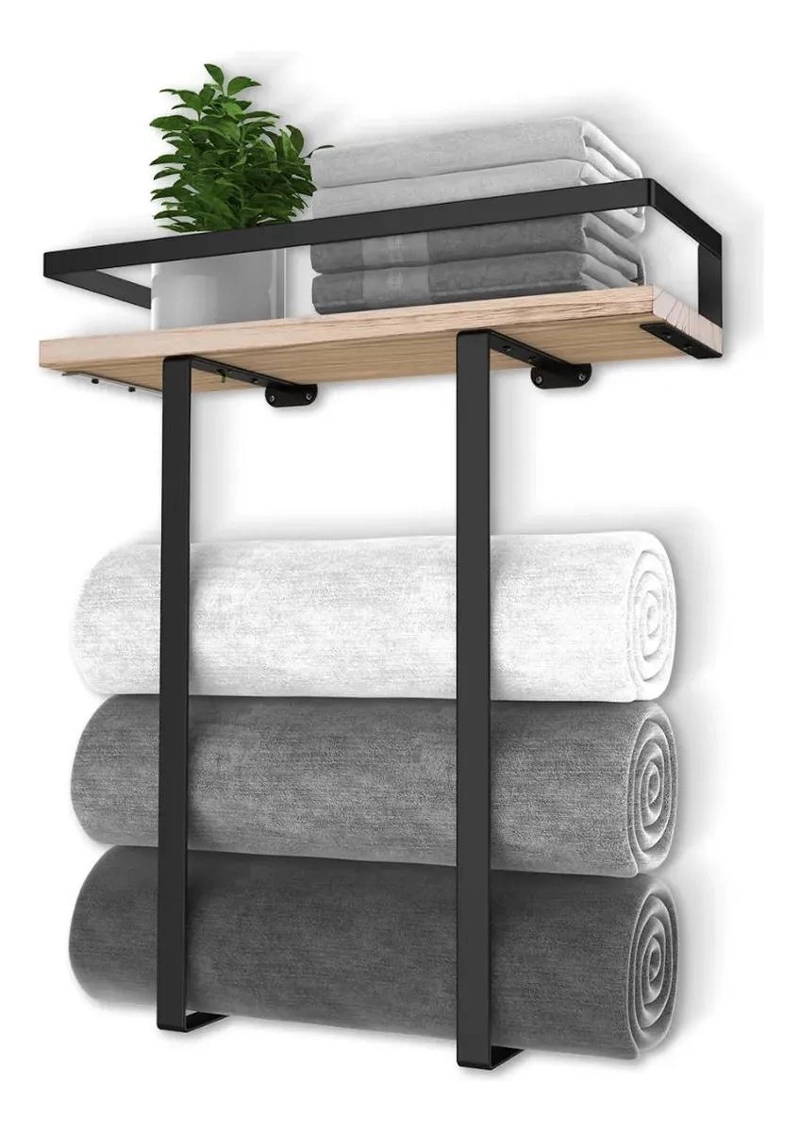 ESTANTE ORGANIZADOR DE PARED PARA TOALLAS CON REPISA PARA BAÑO - 1