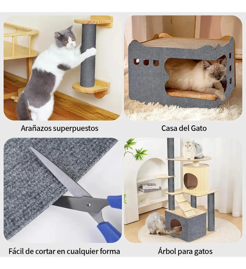 RASCADOR DE PARED PARA GATO EN ESQUINA CON ADHESIVO 30X200 CM - 5