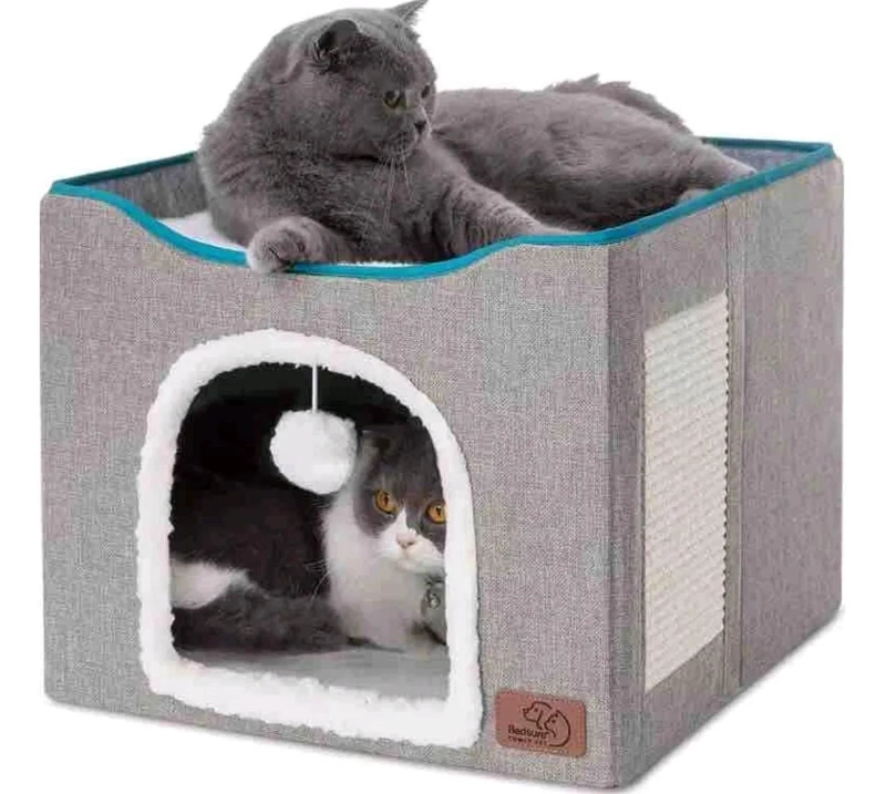 CAMA TIPO IGLU PARA MASCOTAS CON RASCADOR INTEGRADO Y DISEÑO COMODO - 1