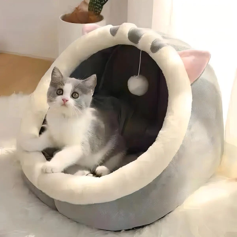 CAMA SUAVE Y COMODA PARA MASCOTAS CON ALMOHADA GRIS - 2