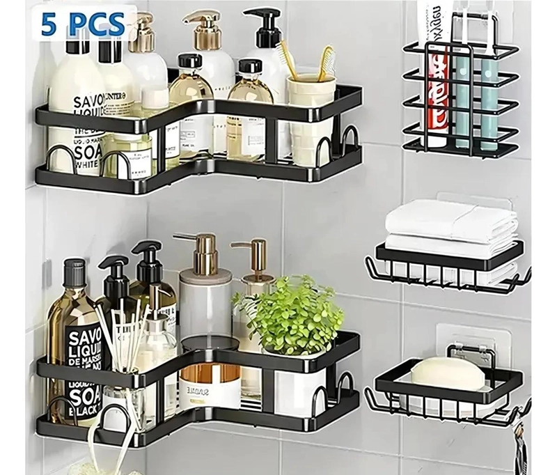 SET DE 5 ESTANTES ORGANIZADORES ADHESIVOS PARA BAÑO EN COLOR NEGRO - 3