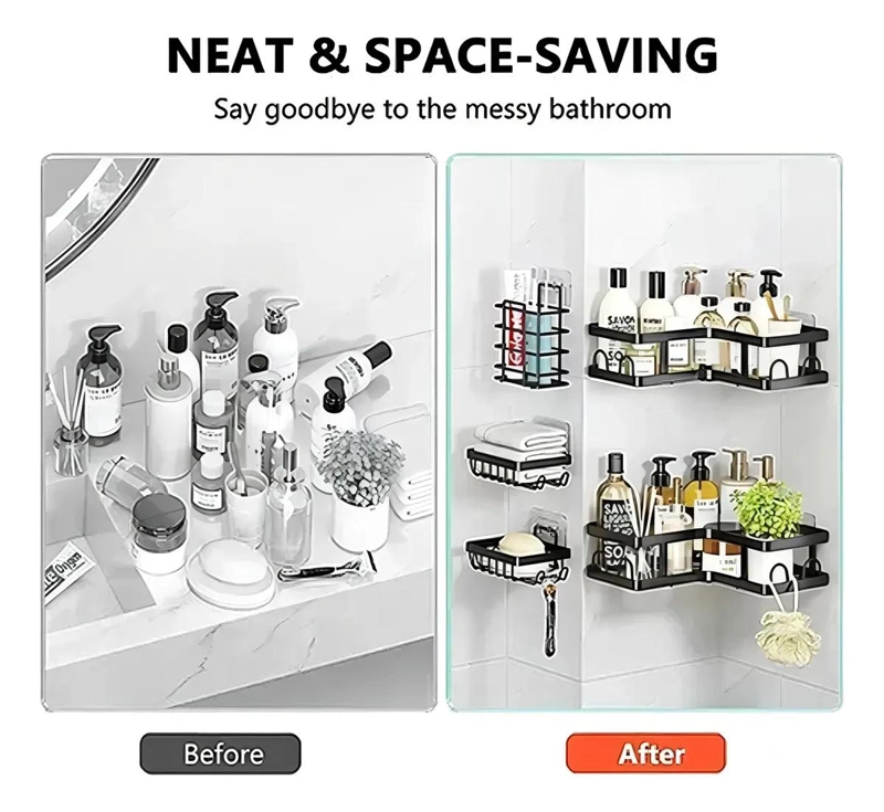 SET DE 5 ESTANTES ORGANIZADORES ADHESIVOS PARA BAÑO EN COLOR NEGRO - 4