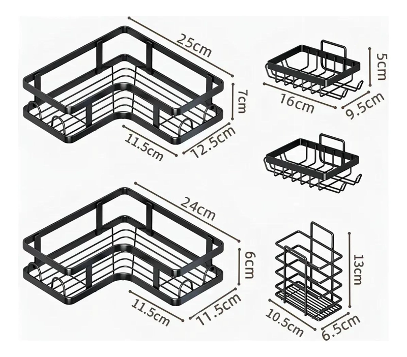 SET DE 5 ESTANTES ORGANIZADORES ADHESIVOS PARA BAÑO EN COLOR NEGRO - 5