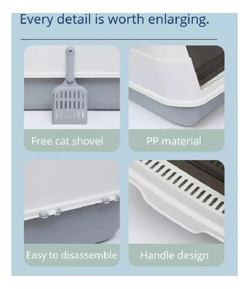 CAJA DE ARENA CERRADA ESPACIOSA CON PALA Y TAPA PARA GATOS - 5
