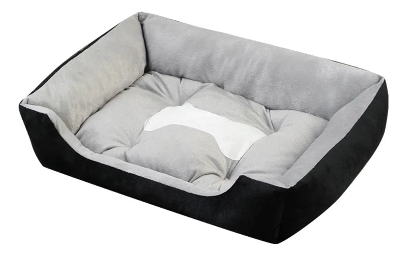 CAMA EXTRA GRANDE PARA PERRO CON FORRO SUAVE EN COLOR NEGRO Y GRIS - 1