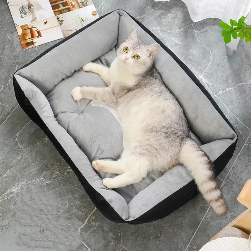 CAMA EXTRA GRANDE PARA PERRO CON FORRO SUAVE EN COLOR NEGRO Y GRIS - 4