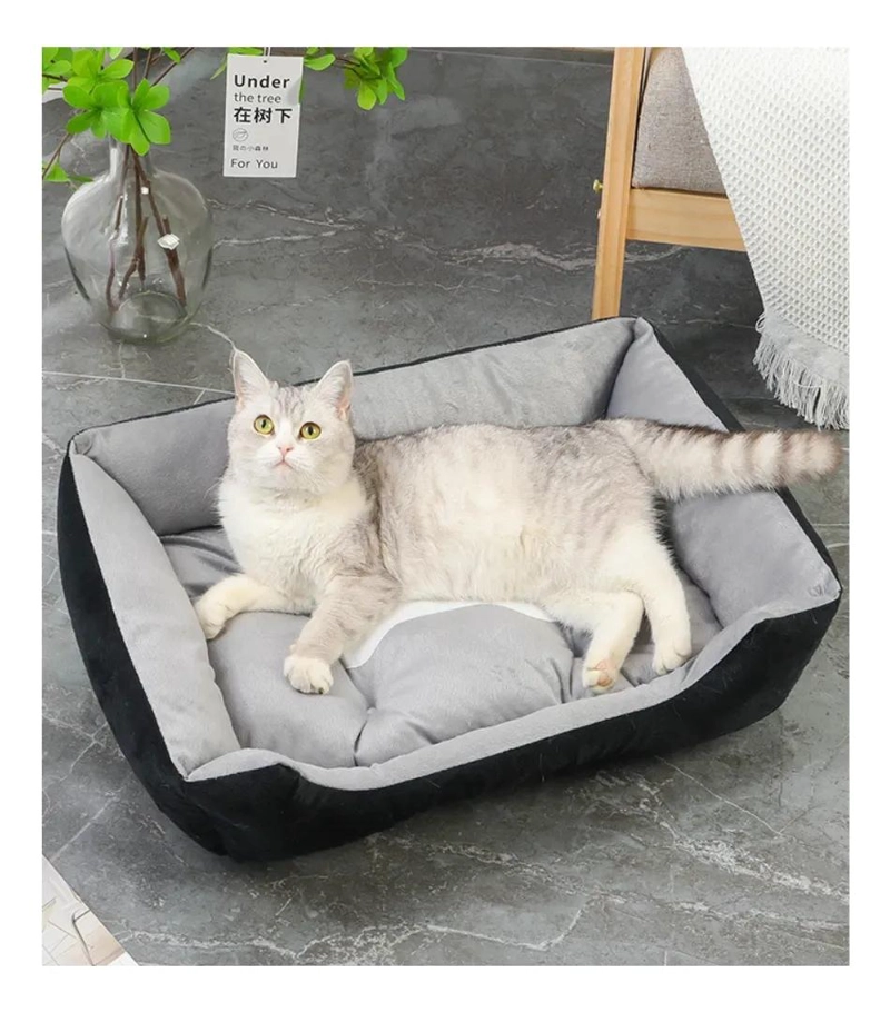 CAMA EXTRA GRANDE PARA PERRO CON FORRO SUAVE EN COLOR NEGRO Y GRIS - 5