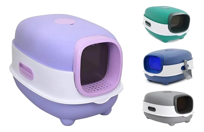 ARENERO CERRADO DESMONTABLE PARA GATO CON PALA COLOR MORADO - 1