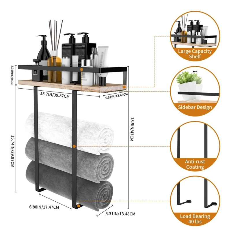 ESTANTE ORGANIZADOR DE PARED PARA TOALLAS CON REPISA PARA BAÑO - 2