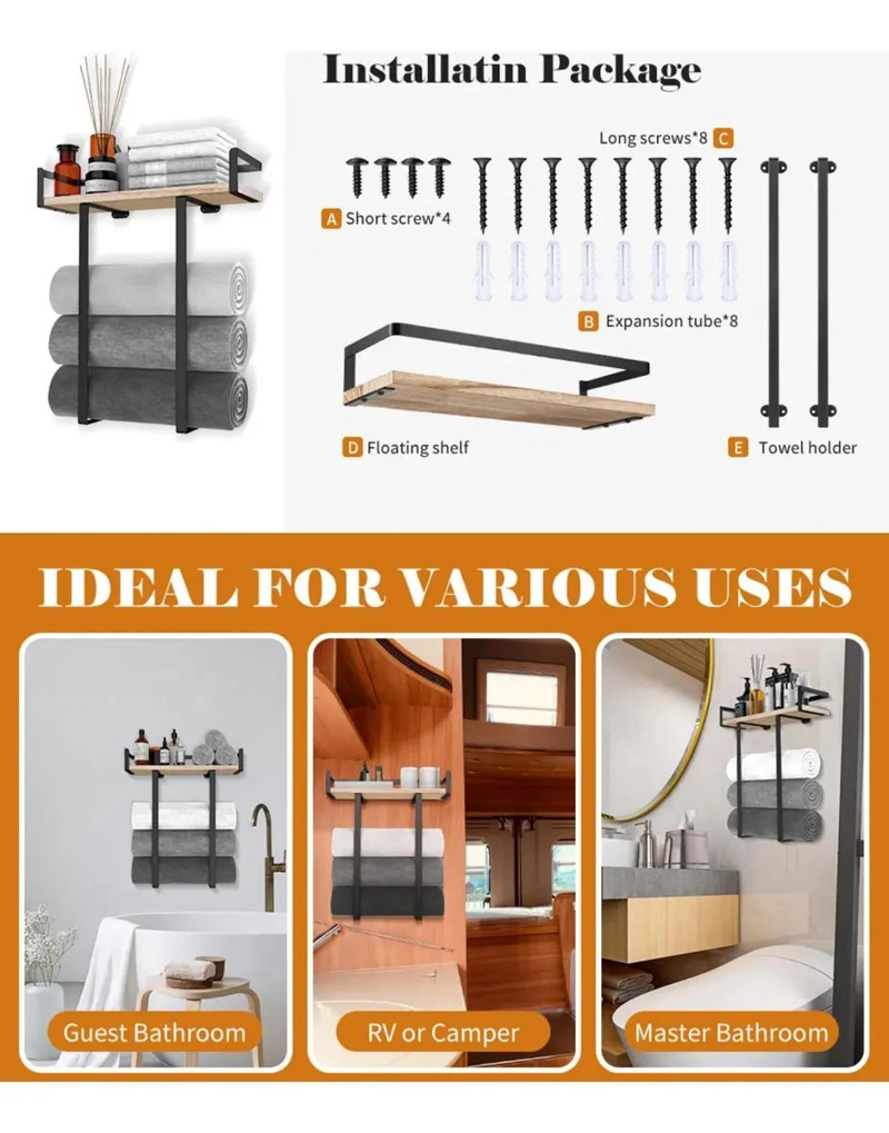 ESTANTE ORGANIZADOR DE PARED PARA TOALLAS CON REPISA PARA BAÑO - 5