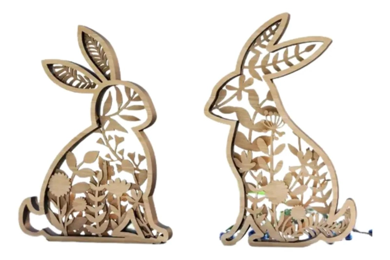 SET DE 2 ADORNOS DE CONEJO ENTRELAZADO PARA PLANTAS EN MADERA - 1